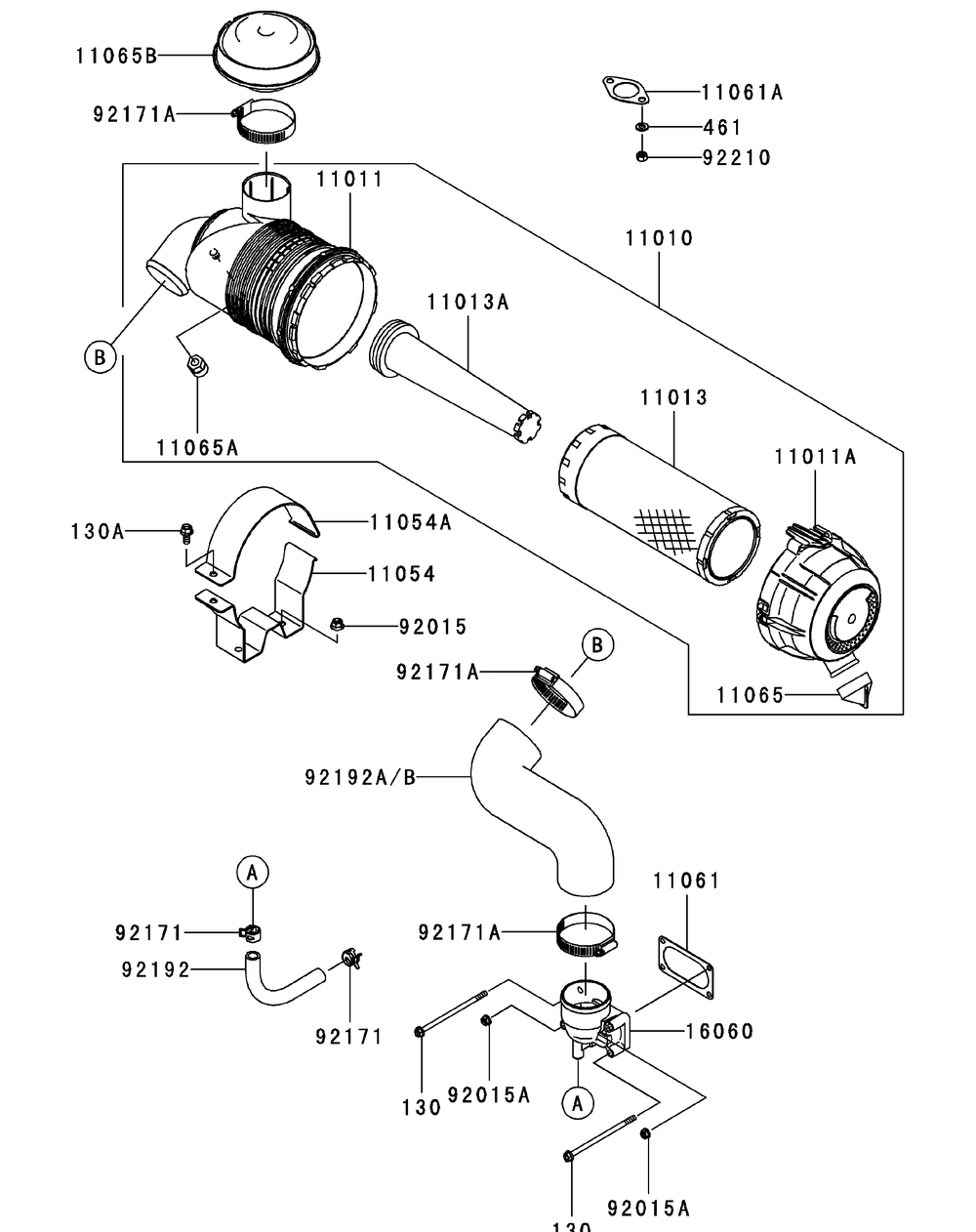 Kawasaki Fxt00v-Bs04 Air Filter And Muffler Diagram and Parts List for S7237-KW 53CI8DU8050-37HP Cub Cadet Lawn Tractor